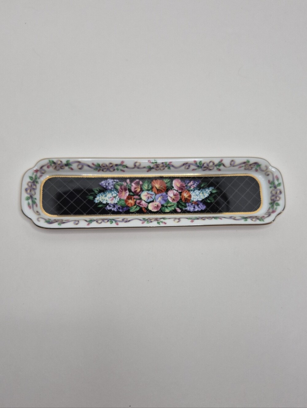 Neiman Marcus Porcelain Floral Desk Tray Pen Pencil Holder Ring Dish Japan New
